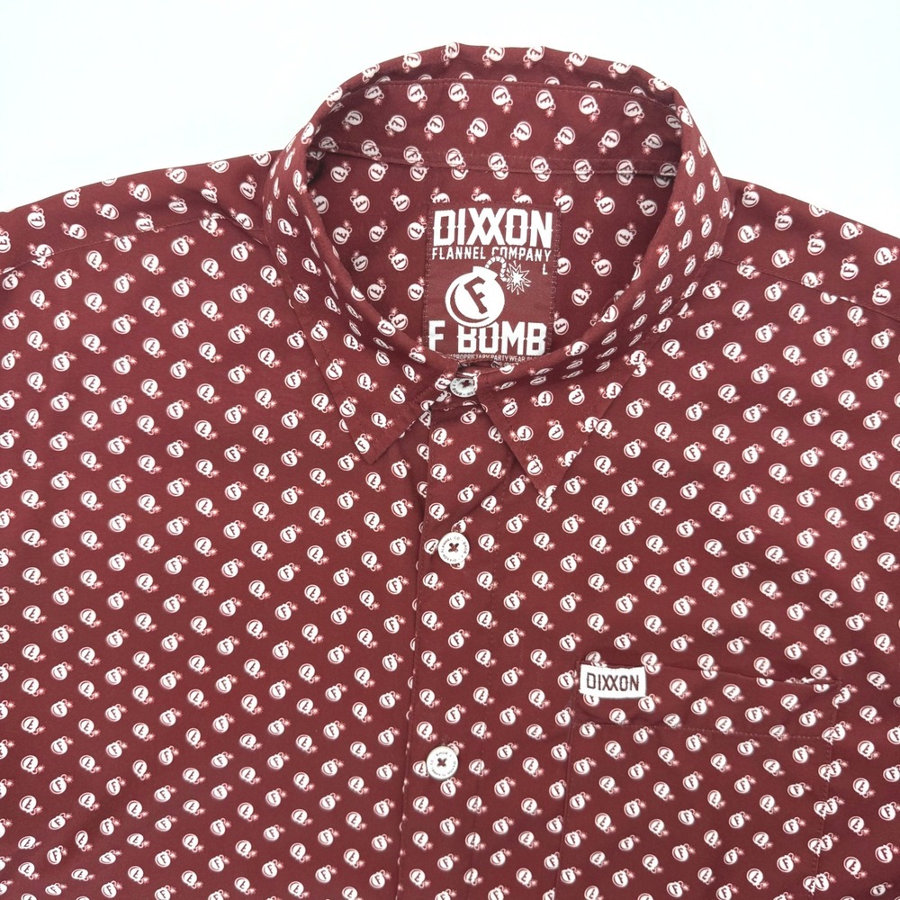 Dixxon Flannel Co Shirt Mens L Burgundy F Bomb D-Lite Short Sleeve Button Down